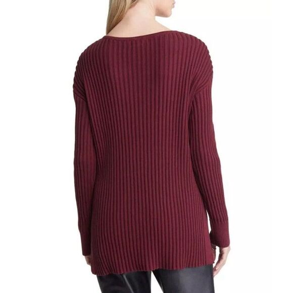 OPEN EDIT Asymmetric V-neck Tunic Sweater In Burgundy. Size XL. NWOT. 12 - Picture 3 of 11